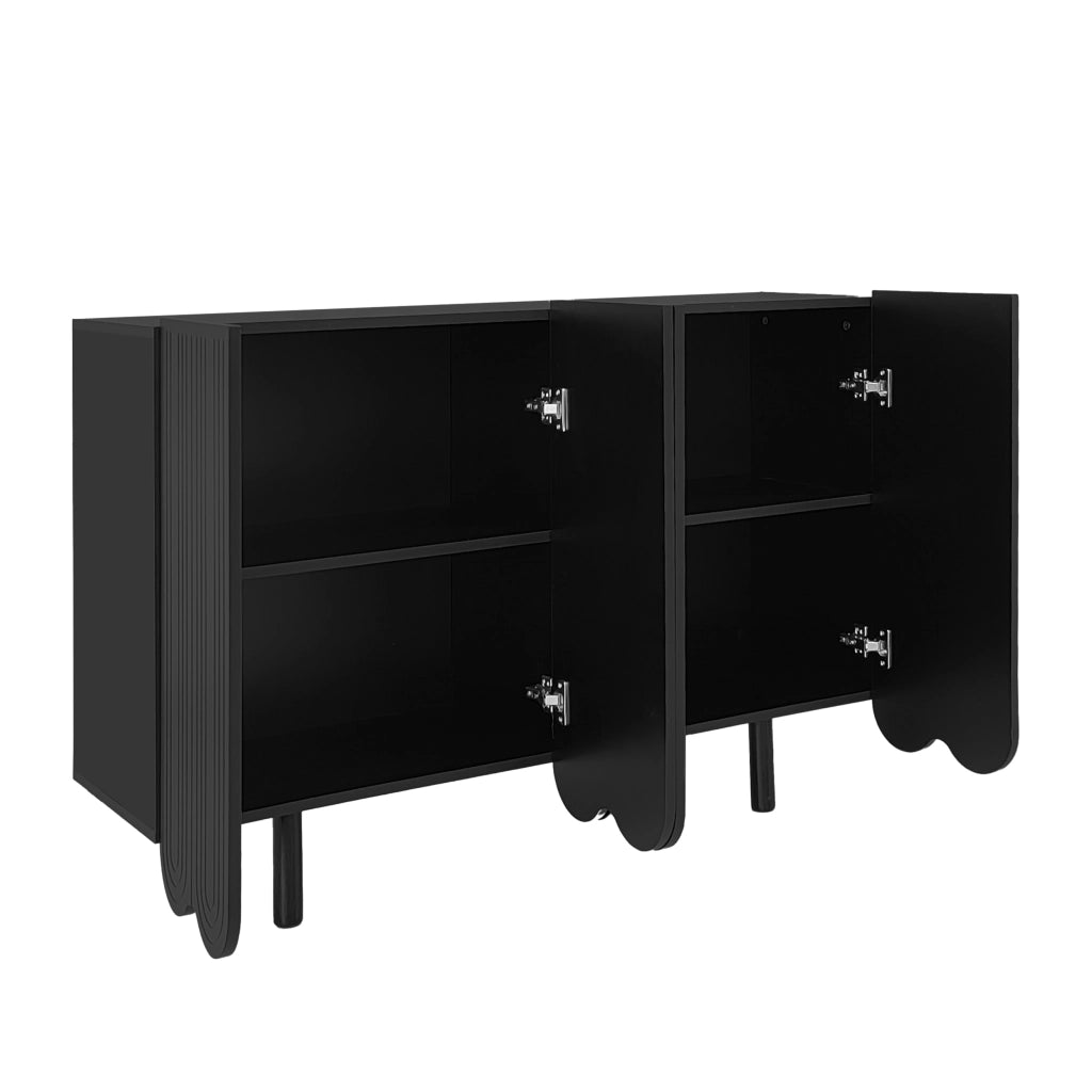 Credenza a 4 ante con intagli a goccia, ripiani interni e cerniere ammortizzate, MDF nero 120 × 37,5 × 80,8 cm