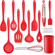 Set di accessori per cucina, 22 pezzi di utensili in silicone per cucina con contenitore per utensili, posate in silicone resistenti al calore, accessori per cucina, materiale salutare e con rivestimento antiaderente, resistente alla lavastoviglie, rosso