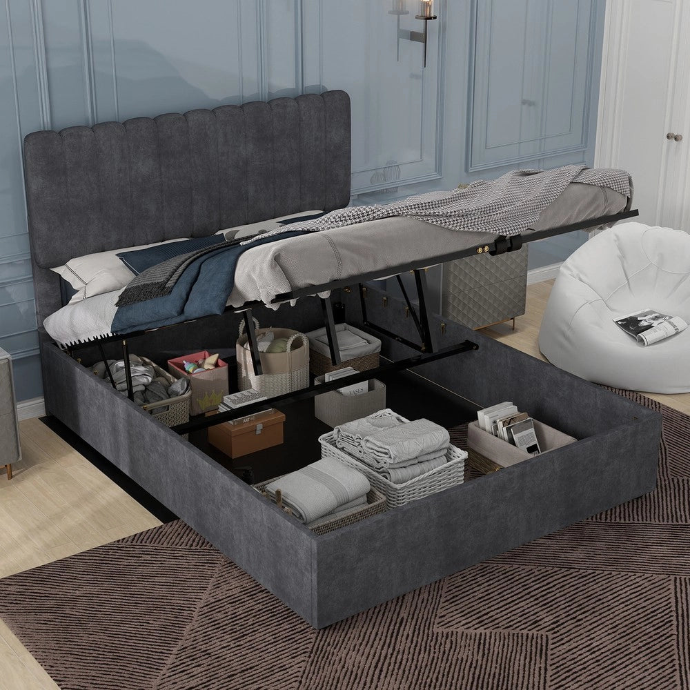 Letto Contenitore Imbottito con Testiera ¨C MINIMAL ¨C Grigio 160x200 cm