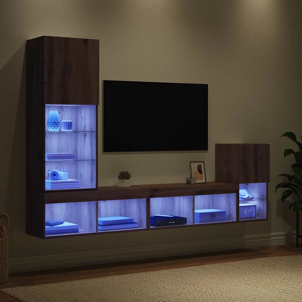 Unità per TV a Muro Rovere artigianale Legno multistrato