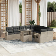 Set Divano Giardino 10 pz con Cuscini Grigio Chiaro Polyrattan