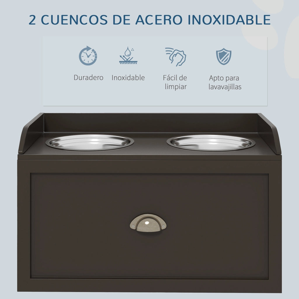 Tavolo da Pranzo Elevato per Cani ¨C zephmum ¨C 63x30x36 cm Marrone
