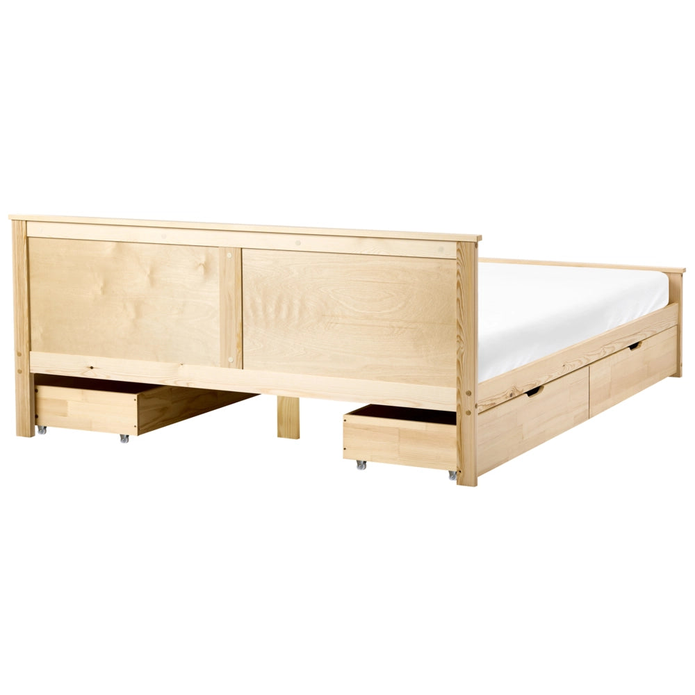 Letto con 4 cassetti in legno di pino naturale e MDF di betulla 180 x 200 cm con testiera in stile scandinavo