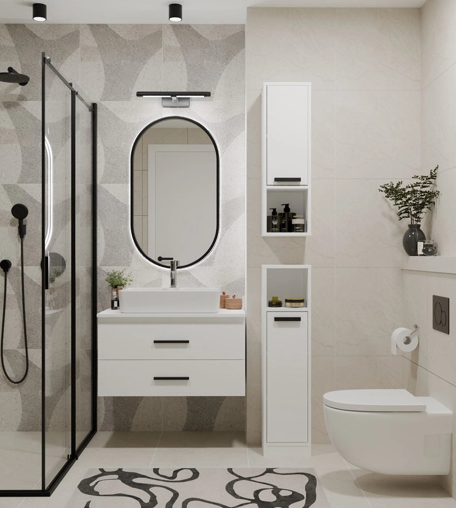 Mobile bagno sospeso MEXY W1D colonna 1 ante 3 ripiani bianco