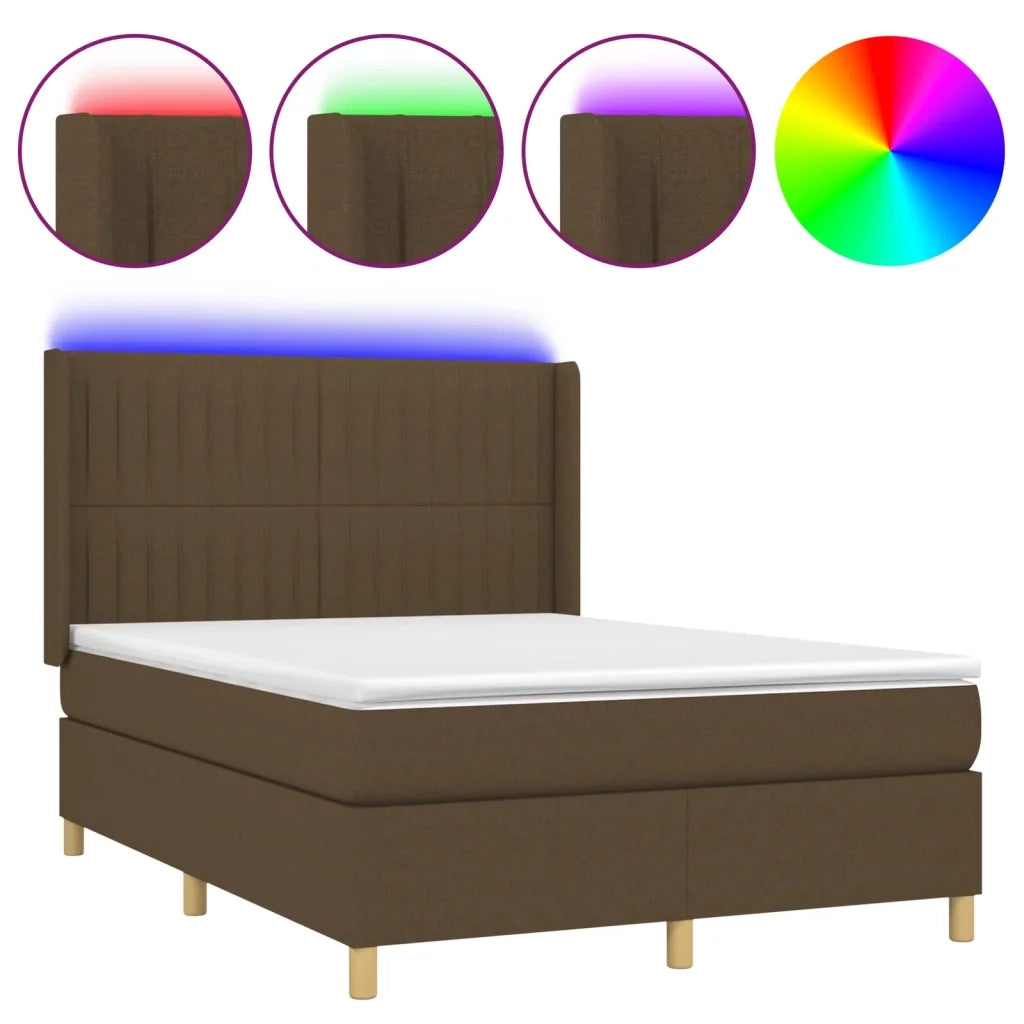Letto a Molle Materasso e LED MarroneScuro 140x190cm in Tessuto 3139032