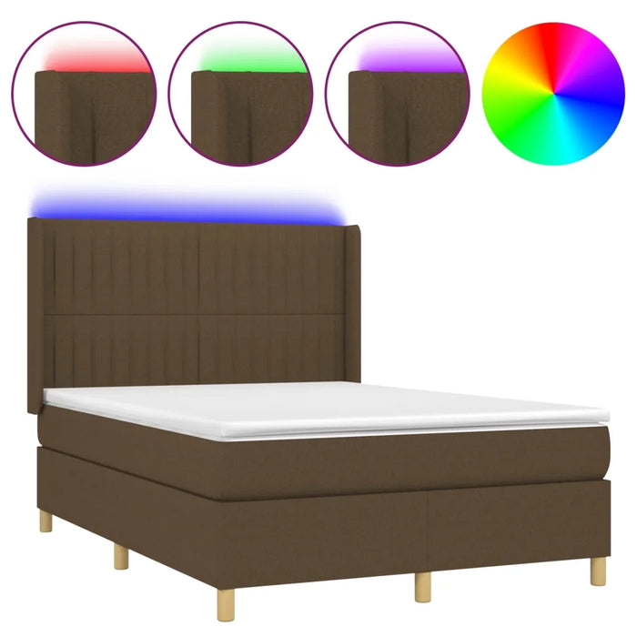 Letto a Molle Materasso e LED MarroneScuro 140x190cm in Tessuto 3139032