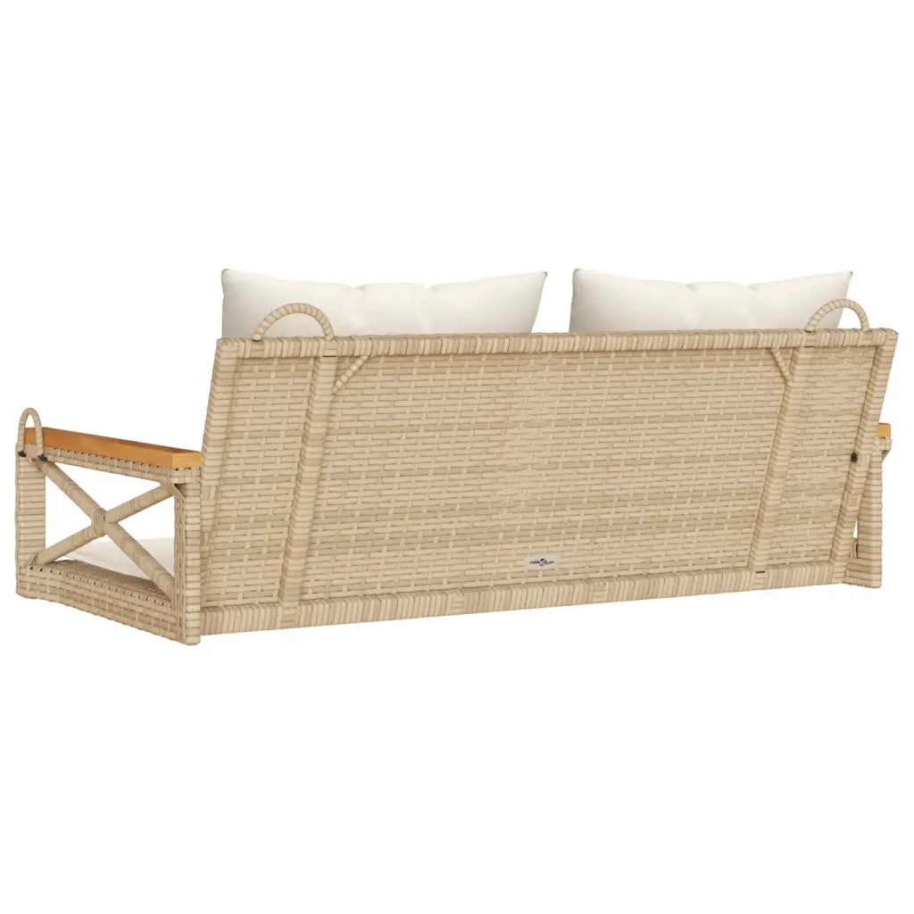 Panca da Giardino | Panchina a Dondolo con Cuscini Beige 109x62x40 cm in Polyrattan