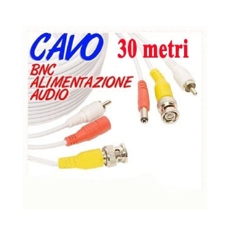 Trade Shop - Cavo Prolunga Telecamera Rca Bnc Audio Video Alimentazione 10 20 30 50 Metri -    -30 Mt   -