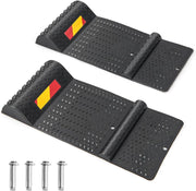 2 Pezzi Tappeto Ferma Ruote, Set di Fermaruote per Parcheggio con Striscia di Avvertimento, Superficie Antiscivolo, 53 x 25,5 x 5 cm