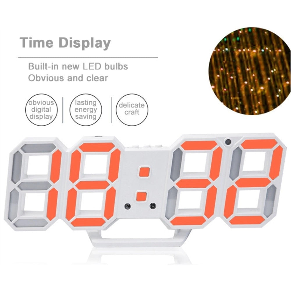 Trade Shop - Orologio Sveglia Digitale Display 3d A Led Da Tavolo Parete Arredo Casa Ufficio -
