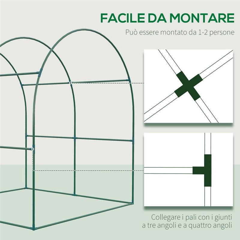 SERRA DA GIARDINO A TUNNEL CON PORTE E FINESTRE AVVOLGIBILI IN PE 180X180X200CM