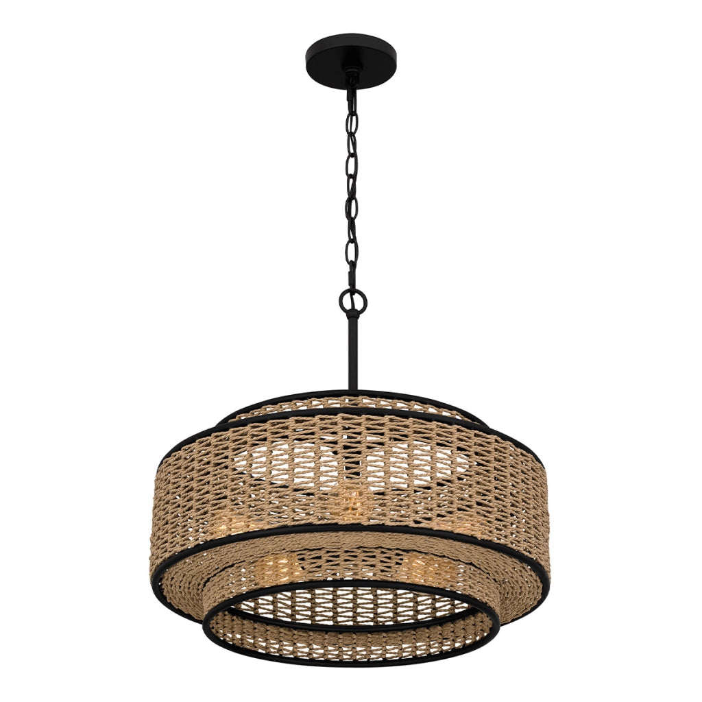 Sospensione boho in rattan beige/nero 5xE27 Quoizel Teton