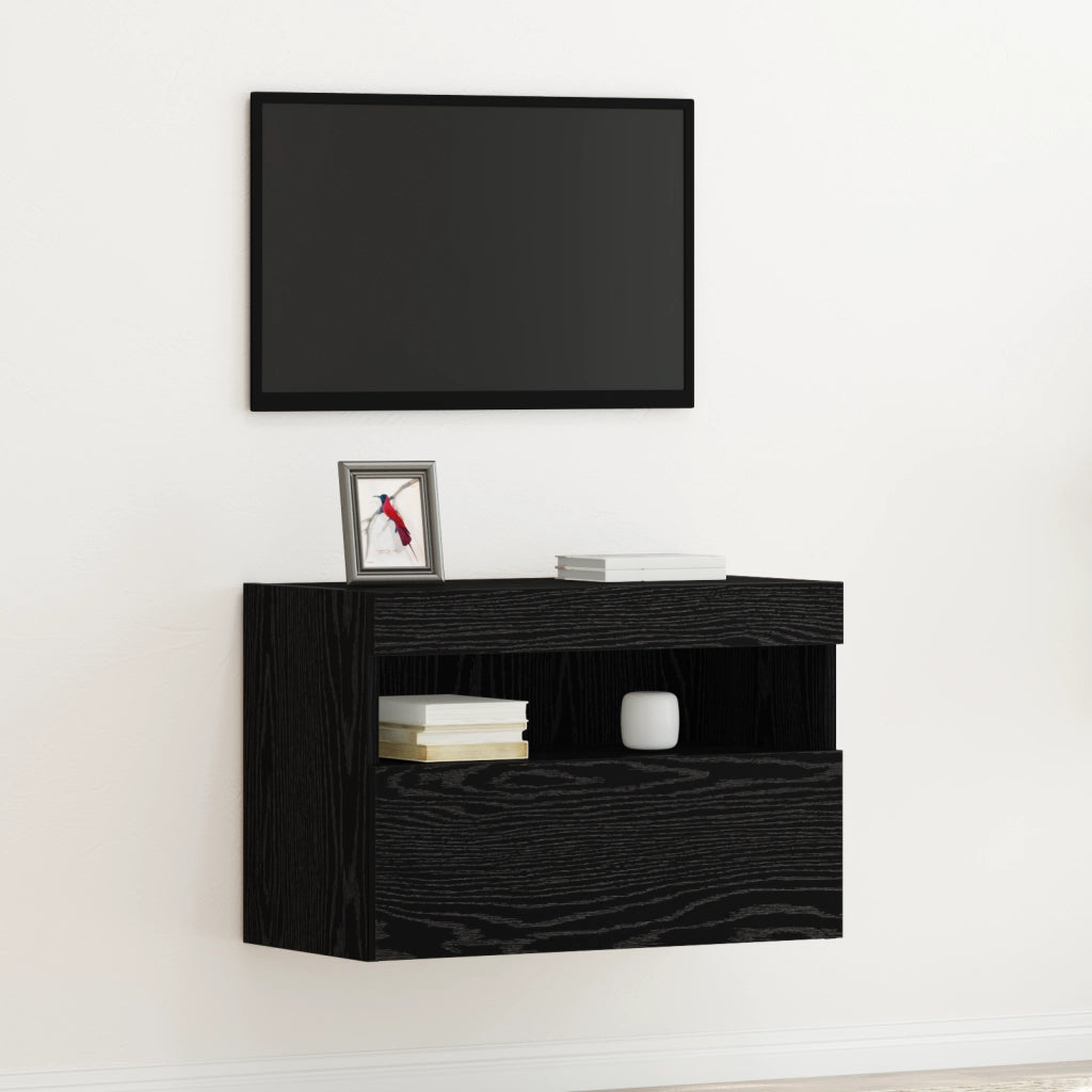 Mobile TV  con luci LED Rovere Nero 60x30x40 cm