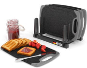 Set di appendi asciugamani da cucina da 4 pezzi con supporto standard nero, 25x15 cm, resistente al lavastoviglie, con superficie antiscivolo su entrambi i lati con canale per il succo e maniglia, piastra di taglio piccola in plastica nera, antibatterico