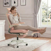 Sedia da ufficio ergonomica pieghevole con poggiatesta 3D e supporto lombare in mesh rosa 65 × 61 × 40.5 cm