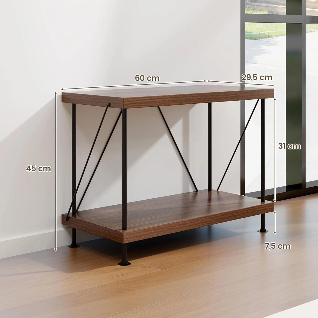 Scaffale Multiuso a 2/3/4/5 Ripiani, Libreria Autoportante con Struttura in Metallo, Stile Industriale, per Camera da Letto, Soggiorno Ufficio Studio (2 Livelli 60x29,5x45 cm)