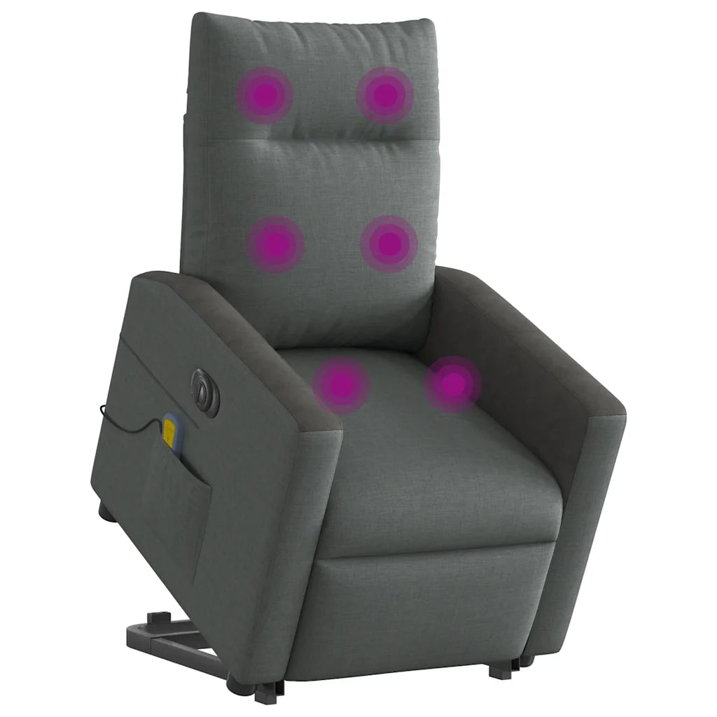 vidaXL Poltrona Alzapersona Massaggi Elettrica Grigio Scuro Tessuto