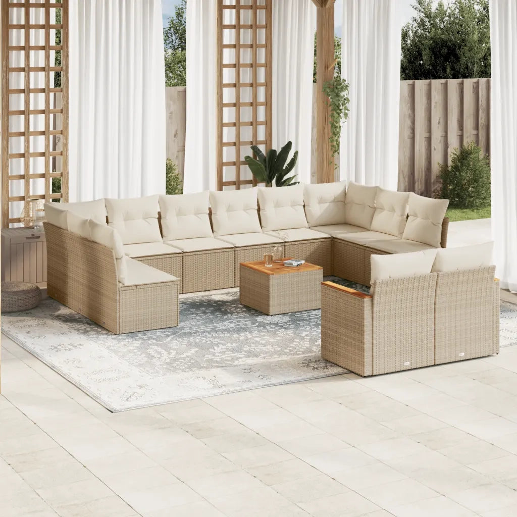 Set Divano da Giardino 13 pz con Cuscini Beige in Polyrattan 3258852