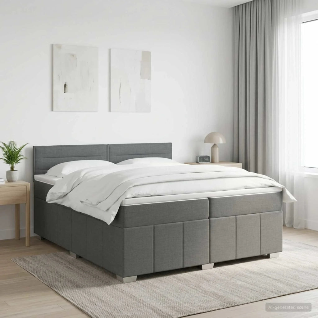 Letto Box Spring LED con Materasso Grigio Scuro 200 x 200 cm 3455690