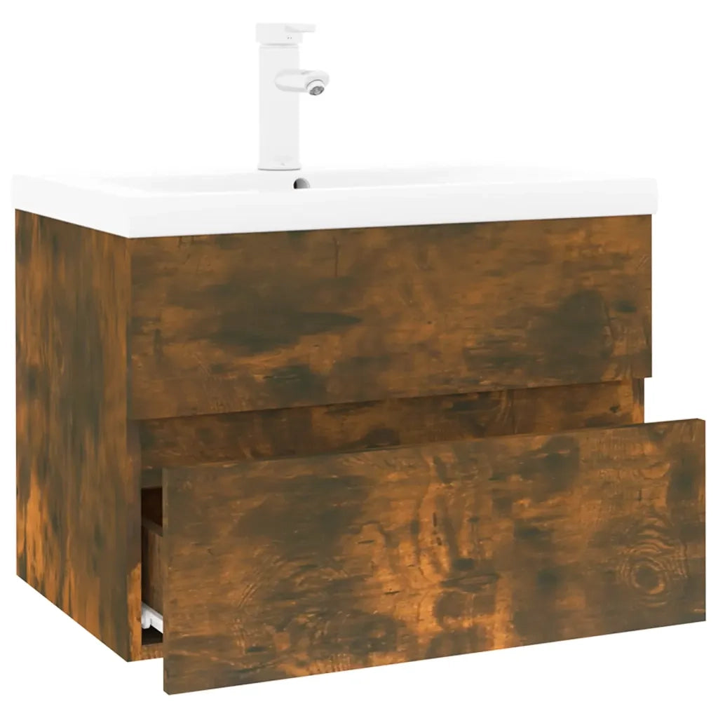 Mobile Bagno con Lavabo Integrato-Lavandino-Lavabo Rovere Fumo Legno Multistrato 799156