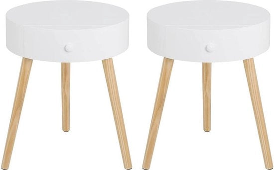 Set di 2 Cassetti Notturni con Prese - Cassettone/Biblioteca - Per Camera da Letto & Salotto - MDF - Bianco con Legno Luminoso - 38x38x47 cm