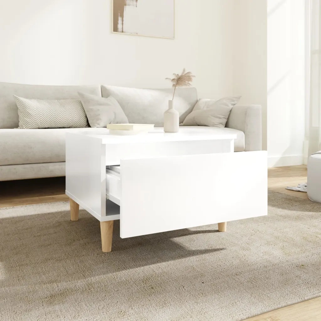 Tavolino Bianco Lucido 50x46x35 cm in Legno Multistrato 819504