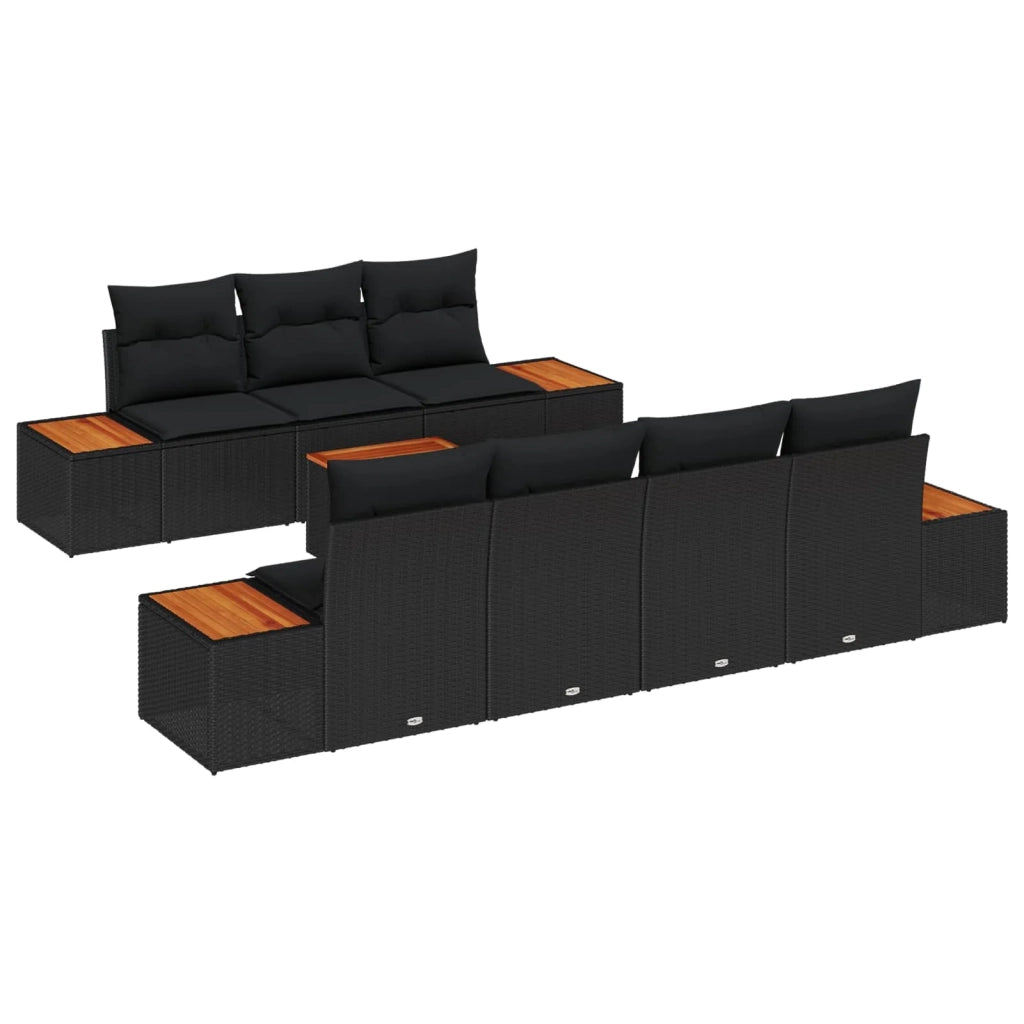 Set Divano da Giardino con cuscino 8 pcs Nero Poly Rattan 3356708
