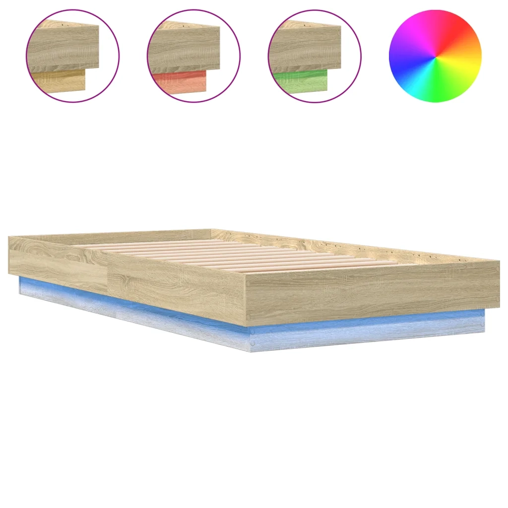 Letto singolo | Letto per adulti | Giroletto con LED Rovere Sonoma 90x190 cm