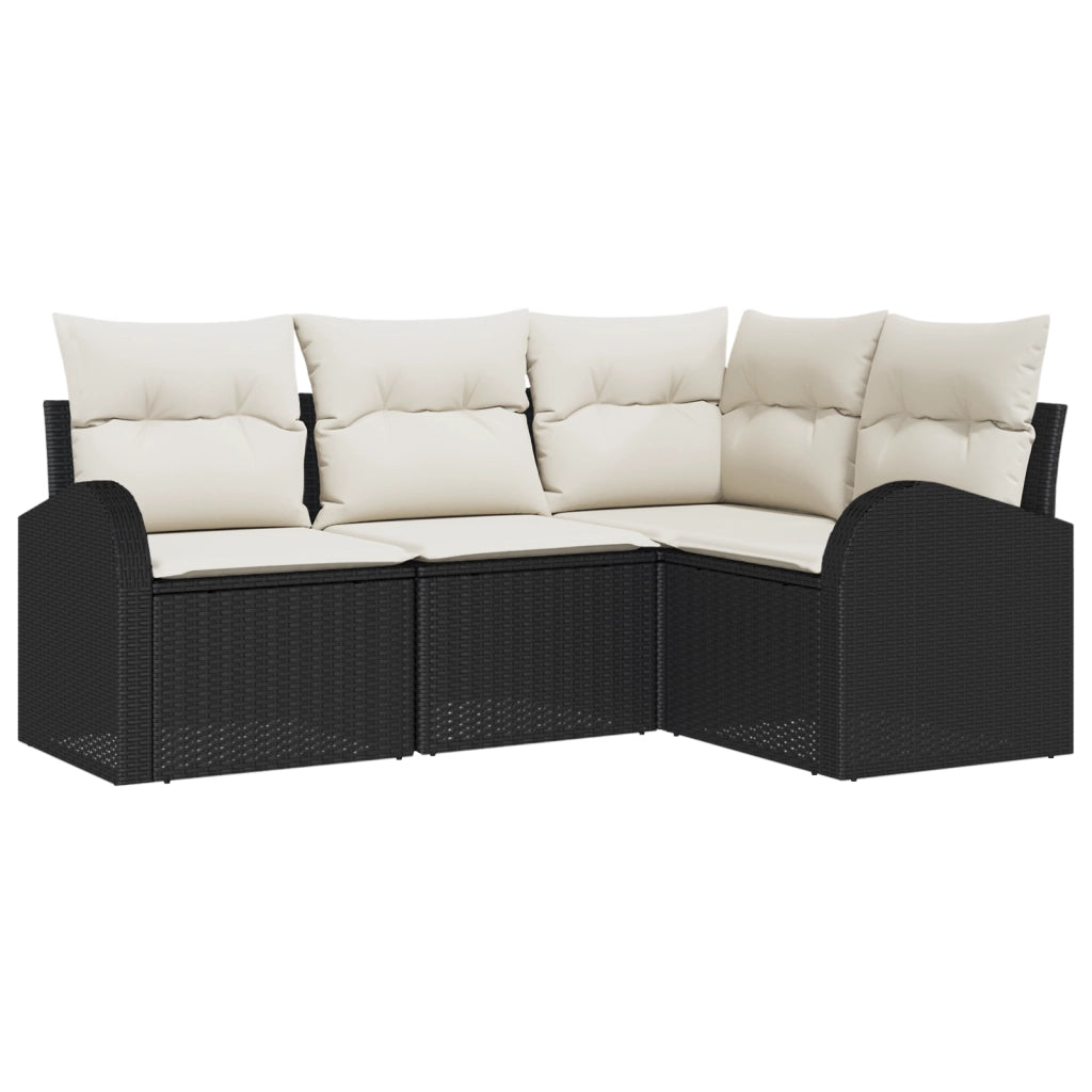 Set Divano da Giardino a 4 Pezzi con Cuscini Nero Polyrattan