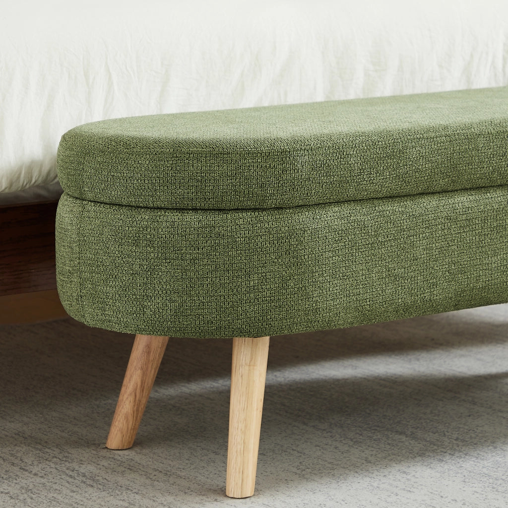 Panca contenitore 110 cm con coperchio ventilato e piedi antiscivolo in chenille verde