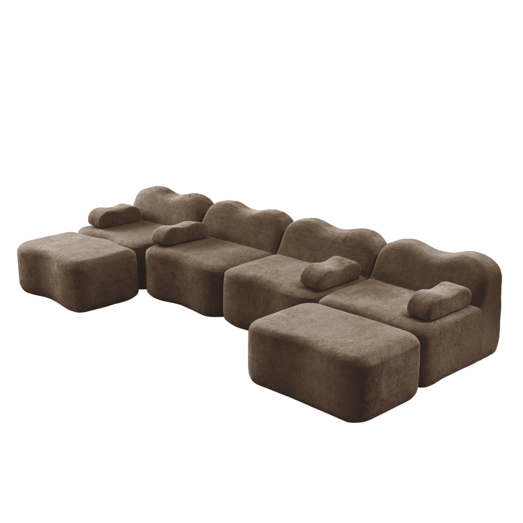 Divano Modulare U 4 Posti con 2 Ottoman ¨C MINIMAL ¨C Tessuto Marrone, Braccioli Mobili