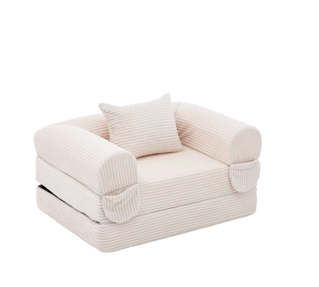 Poltrona letto singola trasformabile in velluto a coste beige