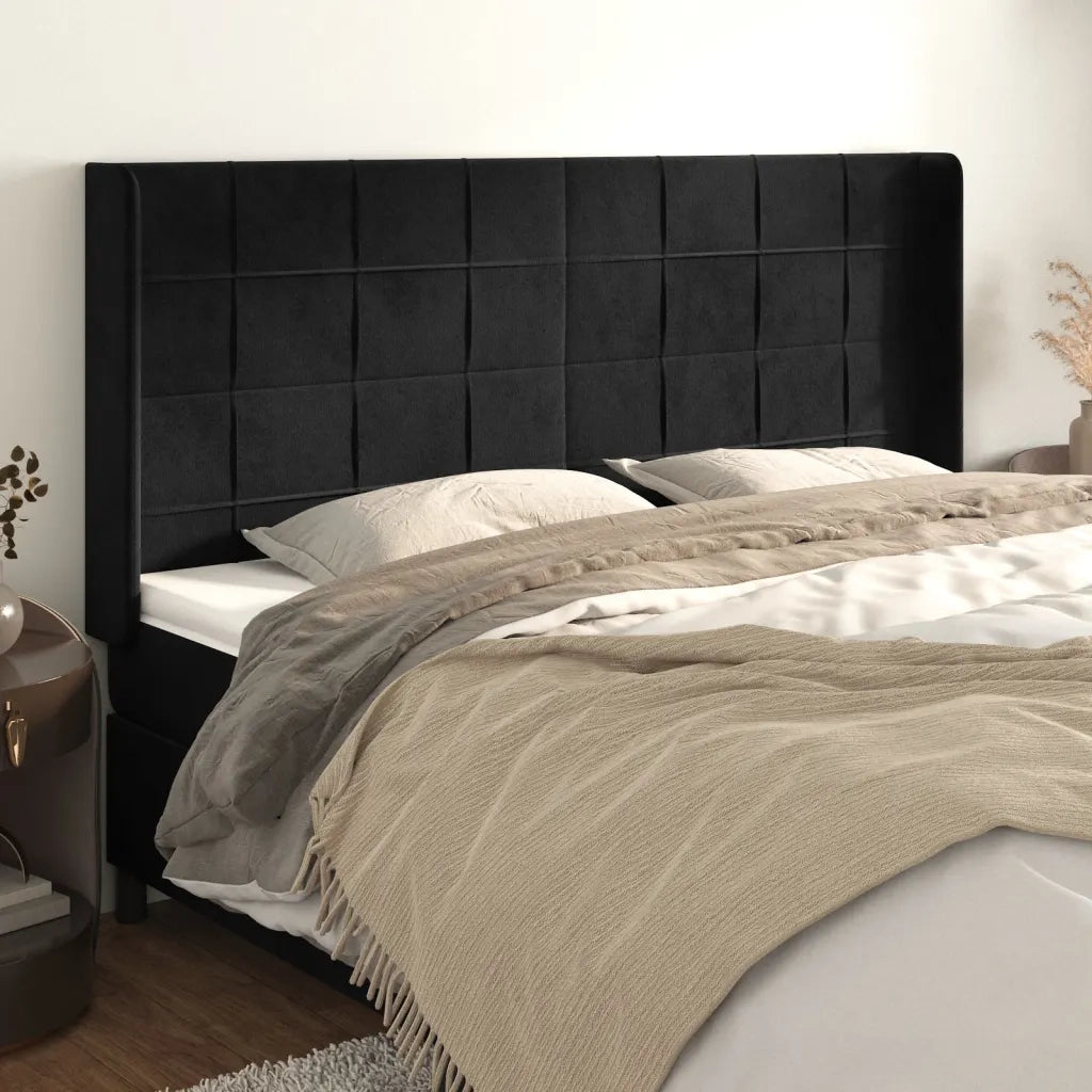 Testiera | Testata ad Orecchio Nera 203x16x118/128 cm in Velluto