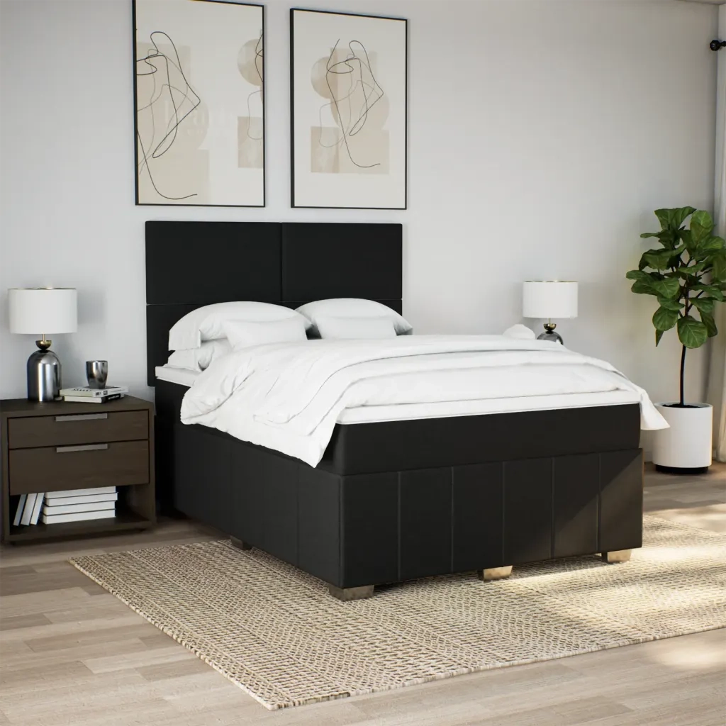 Giroletto a Molle con Materasso Nero 140x190 cm in Tessuto