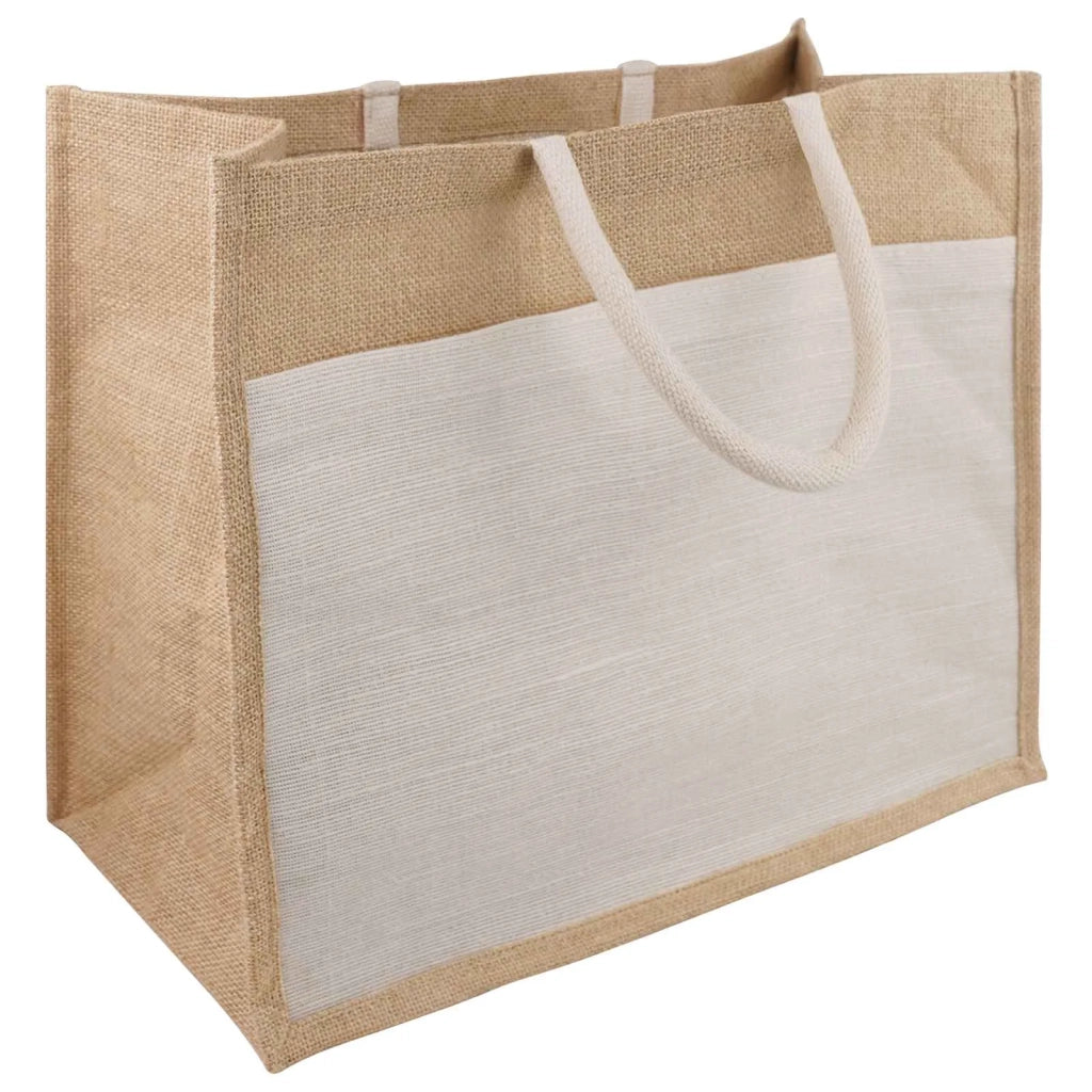 Borse in juta con tasca 10 Naturale e Bianco 42 x 33 x 19 cm 42012291