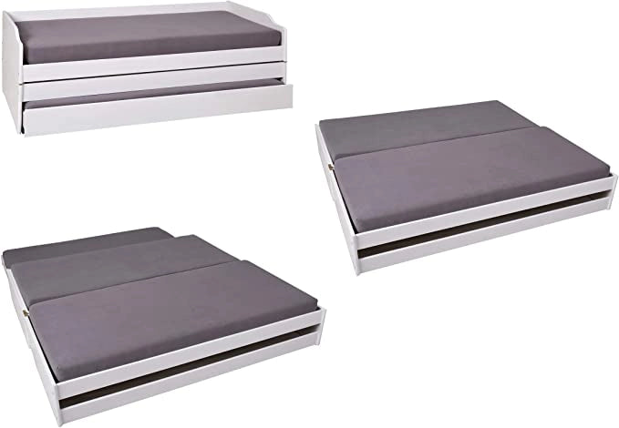 LETTO SINGOLO LOTAR 90X200 ESTRAIBILE E TRASFORMABILE IN 3 LETTI O MATRIMONIALE PINO TINTO BIANCO