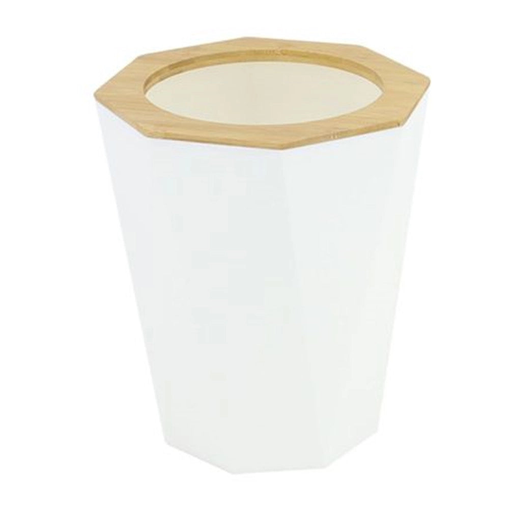 Trade Shop - Pattumiera Cestino Spazzatura A Cilindro Esagonale Geometrico Bianco Legno Da Bagno 10840 -
