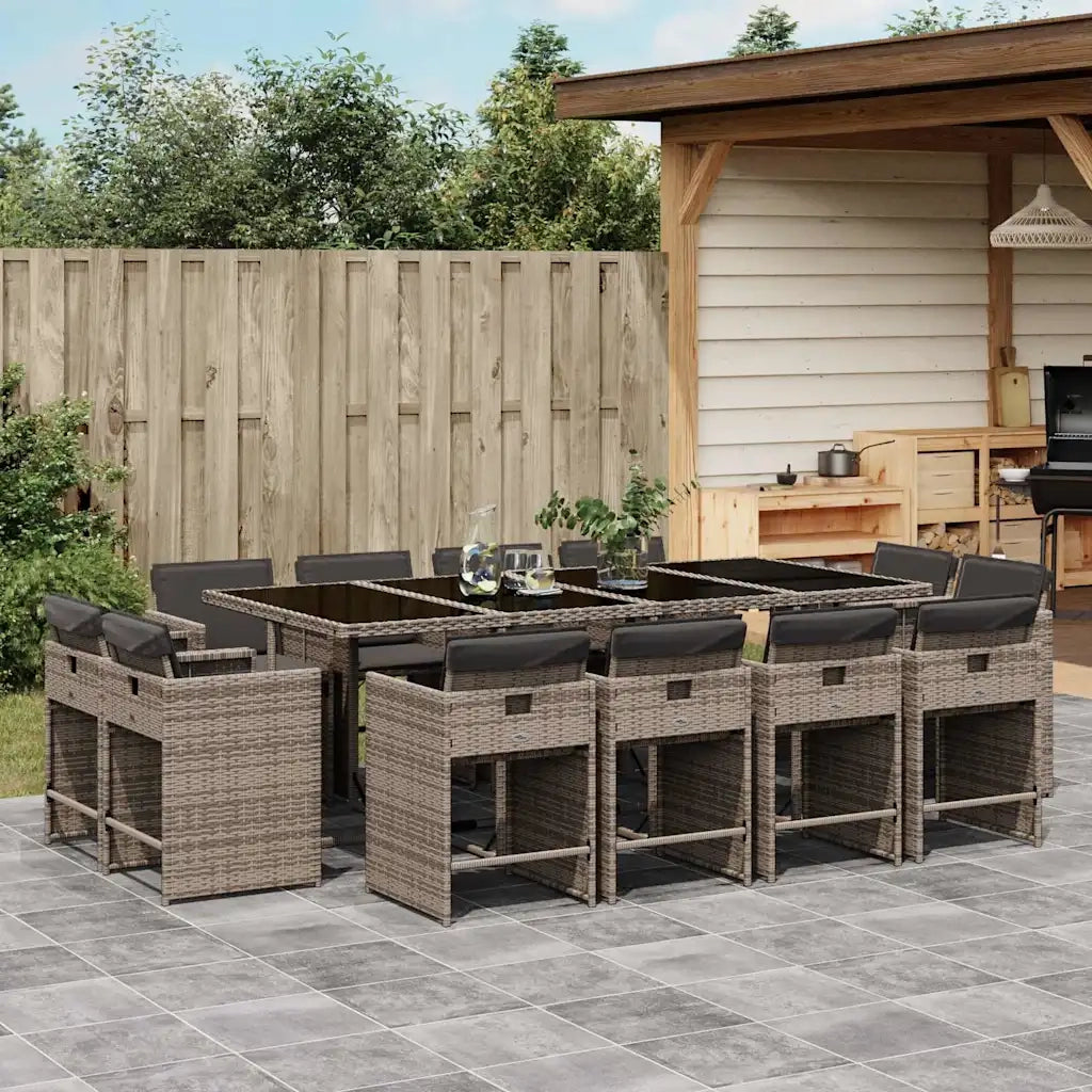Set da Pranzo da Giardino 13pz con Cuscini Grigio in Polyrattan 3211220
