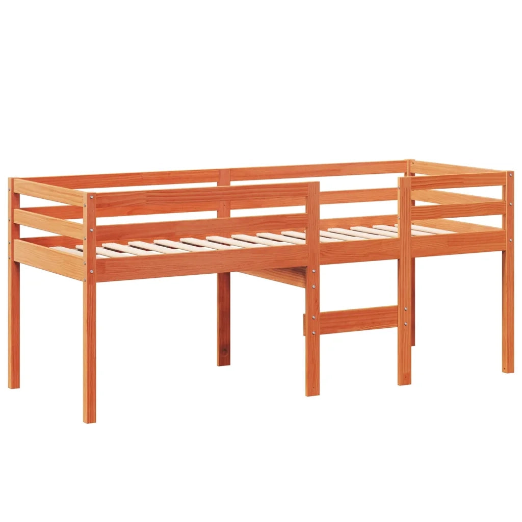 Letto a Soppalco con Tetto Cera 75x190cm Legno Massello di Pino