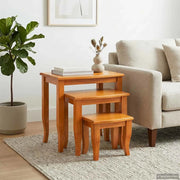 Tavolini Nesting 3 pcs Naturale Legno di Mogano Massello