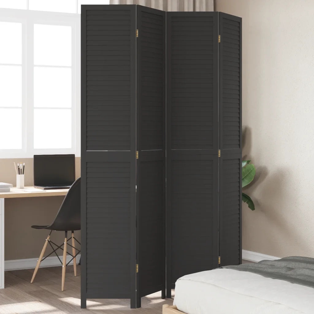Divisorio Ambienti | Divider per stanze | Paravento 4 Pannelli Nero Legno Massello di Paulownia