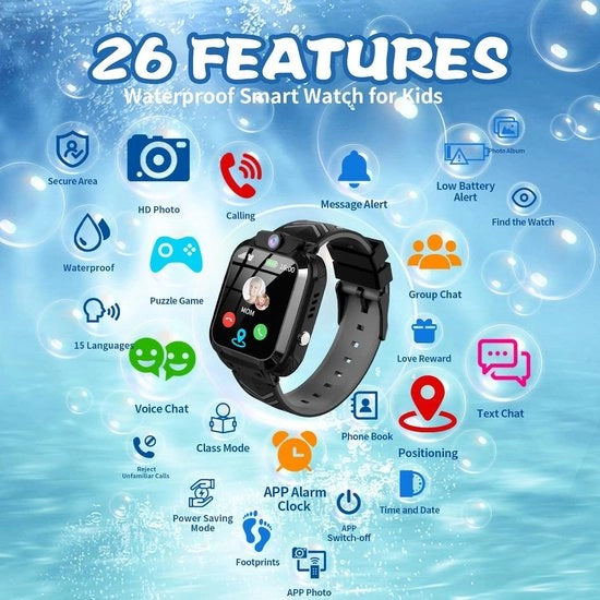 Orologio per bambini con tracciamento GPS 4G - impermeabile IP68 - sveglia con giochi - bracciale SOS - orologi per telefono - tracciatori GPS per bambini