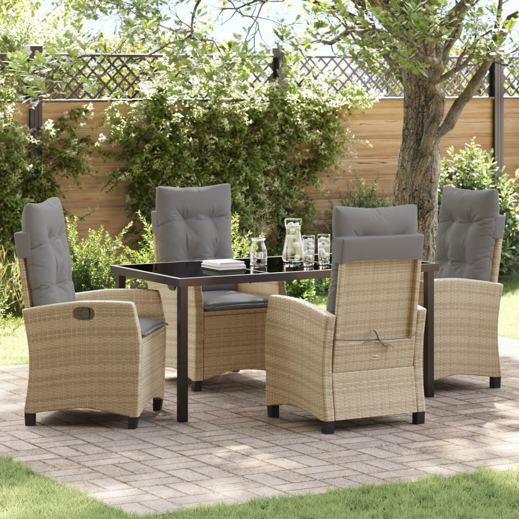 Set da pranzo da giardino 5 Pezzi con Cuscini Beige Polyrattan