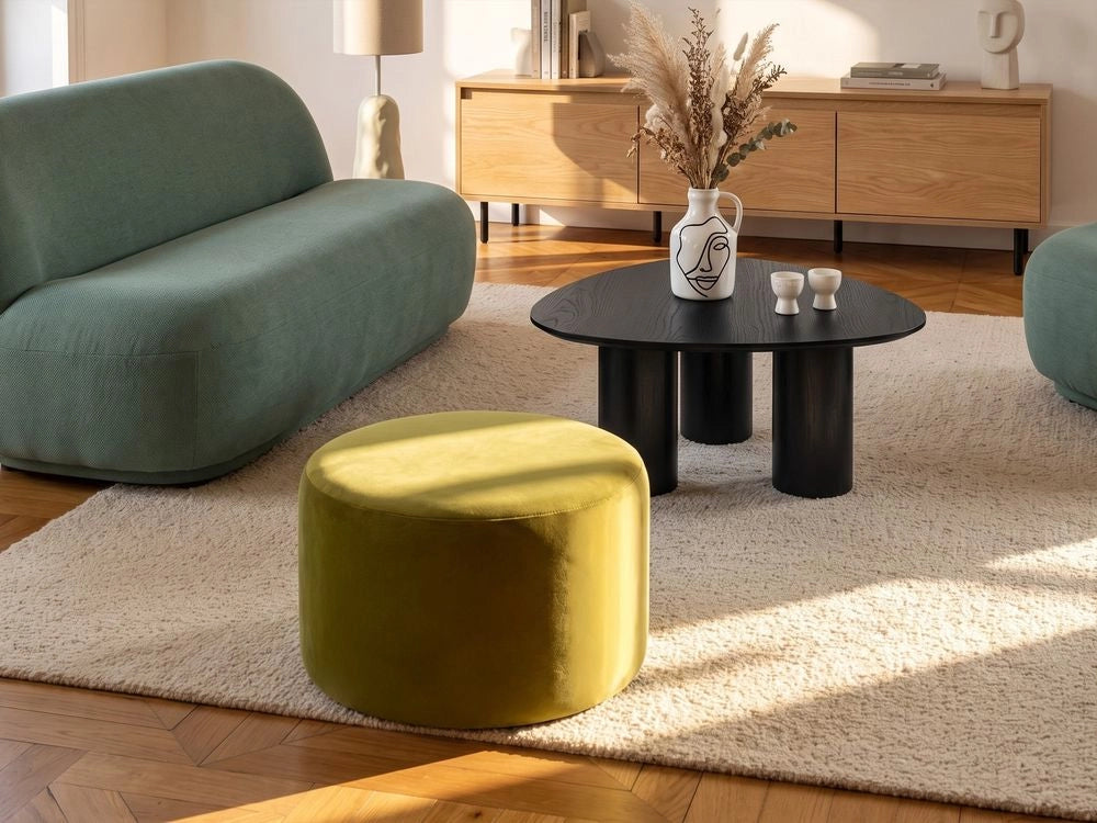 Pouf rotondo in velluto verde oliva ottomana stile moderno contemporaneo