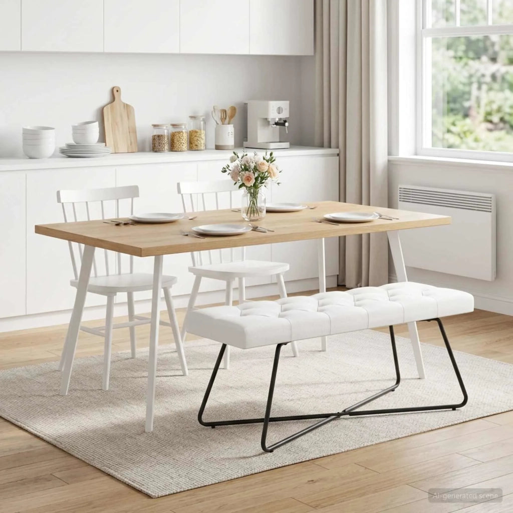 Panchina con bottoni imbottiti Bianco 110 x 40 x 46 cm Tessuto 42038382