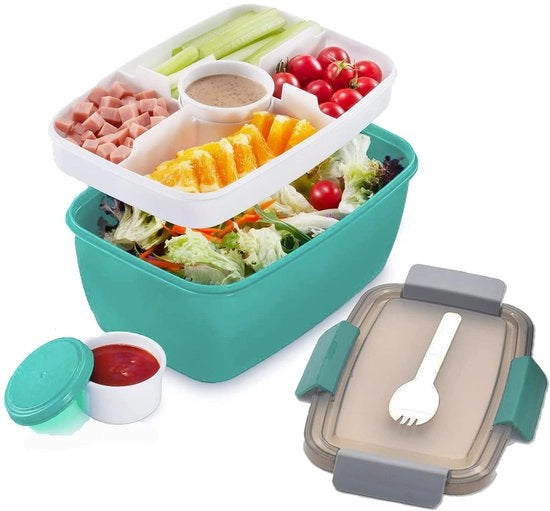 Lunchbox per adulti, 2 strati con contenitori, contenitore per insalata per la strada, impermeabile, non permeabile, senza BPA, contenitore per pranzo con posate
