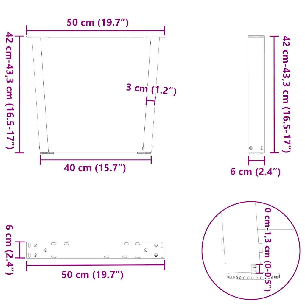 Gambe per Tavolino da Caffè a Forma di V 2 pz Bianche 50x(42-43,3) cm Acciaio 4012629