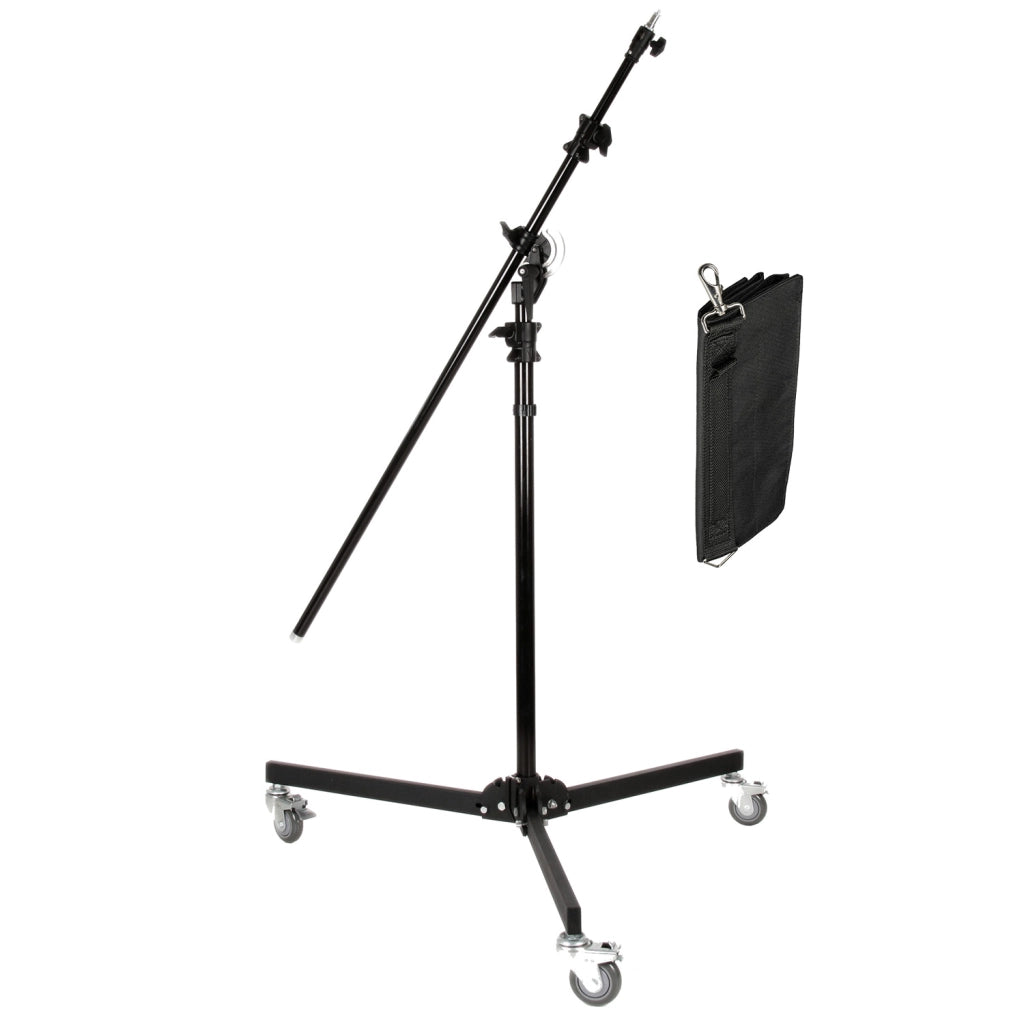 Stativo a giraffa con ruote, treppiede regolabile in altezza da 130 a 390 cm, braccio telescopico estensibile da 115 a 215 cm, stabile supporto per lampade da studio, softbox e riflettori