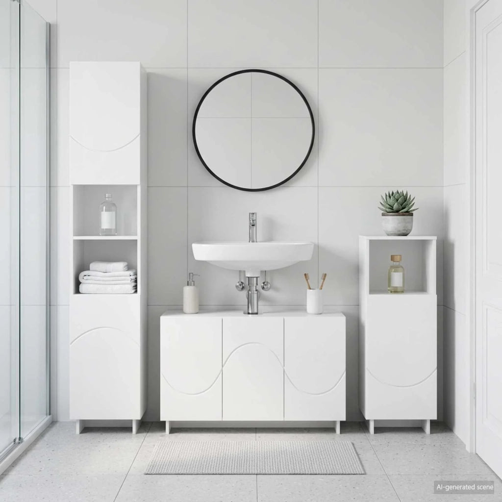 Set mobili da bagno 3 pz Bianco Lucido Legno ingegnerizzato 3433059