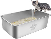 Cassetto per gatti in acciaio inossidabile, grande cassetto metallico per gatti, conguaglio d'acqua e rivestimento antiscivolo, adatto per gatti grandi e piccoli, conigli, tartarughe, 59,5 x 39,5 x 20 cm